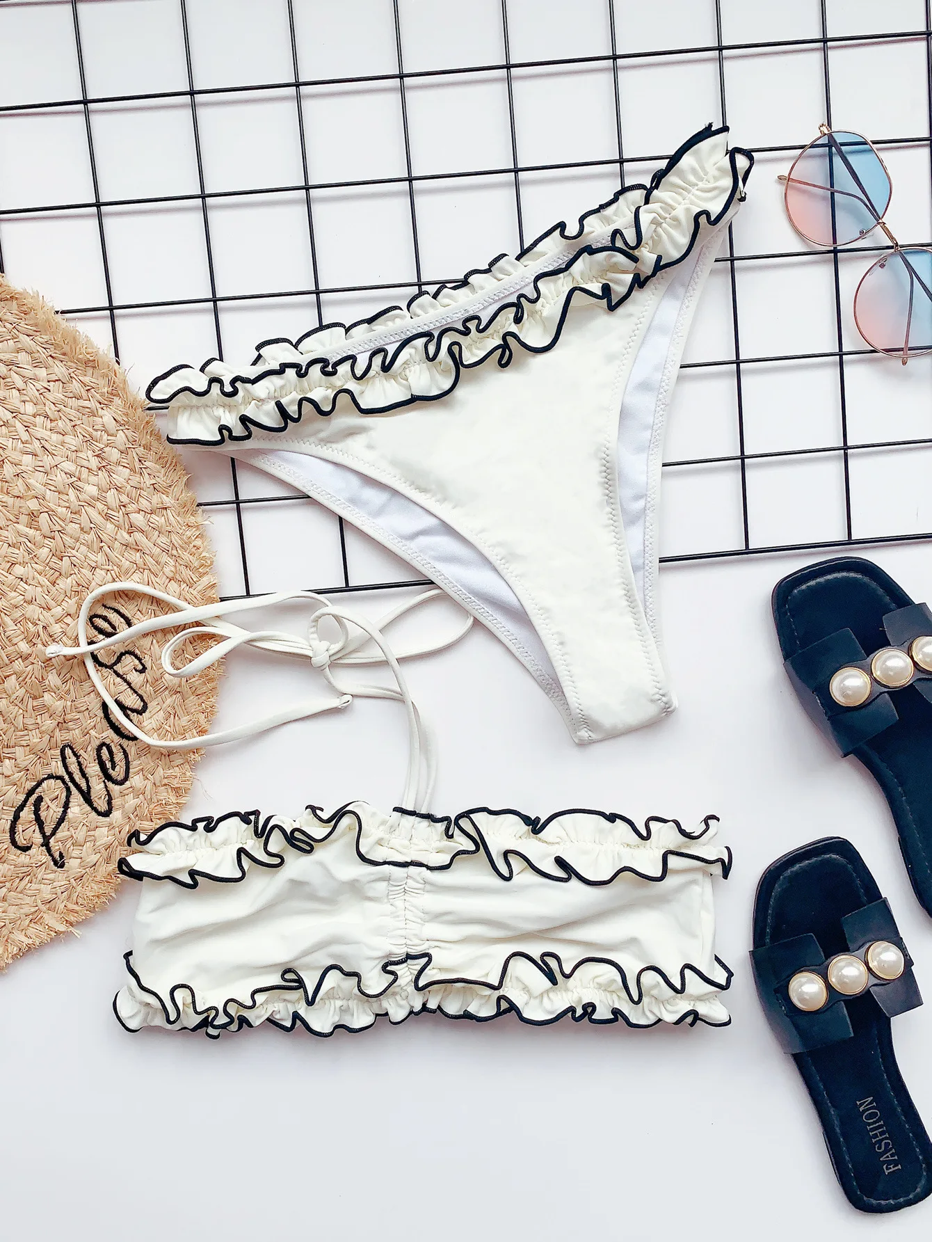 

Sexy Bikini 2021 Women Low Waist Swimsuit Ruffle Bikini Set Swimwear Female Halter Top Push Up Bathing Suit Bra Cup Bikini