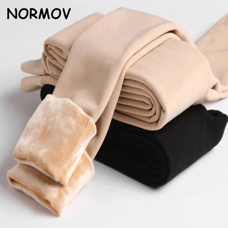 Женские зимние теплые леггинсы NORMOV с высокой талией плотные бархатные жемчугом