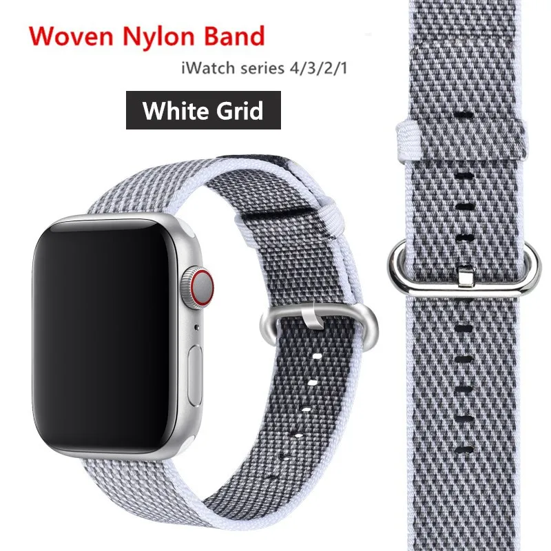 white grid Нейлоновый ремешок для apple watch band 42 мм 38 мм iWatch 4 Band 44 мм 40 мм браслет ремень Спортивная петля ремешок для apple watch 4 3 2 1 - Цвет ремешка: white grid