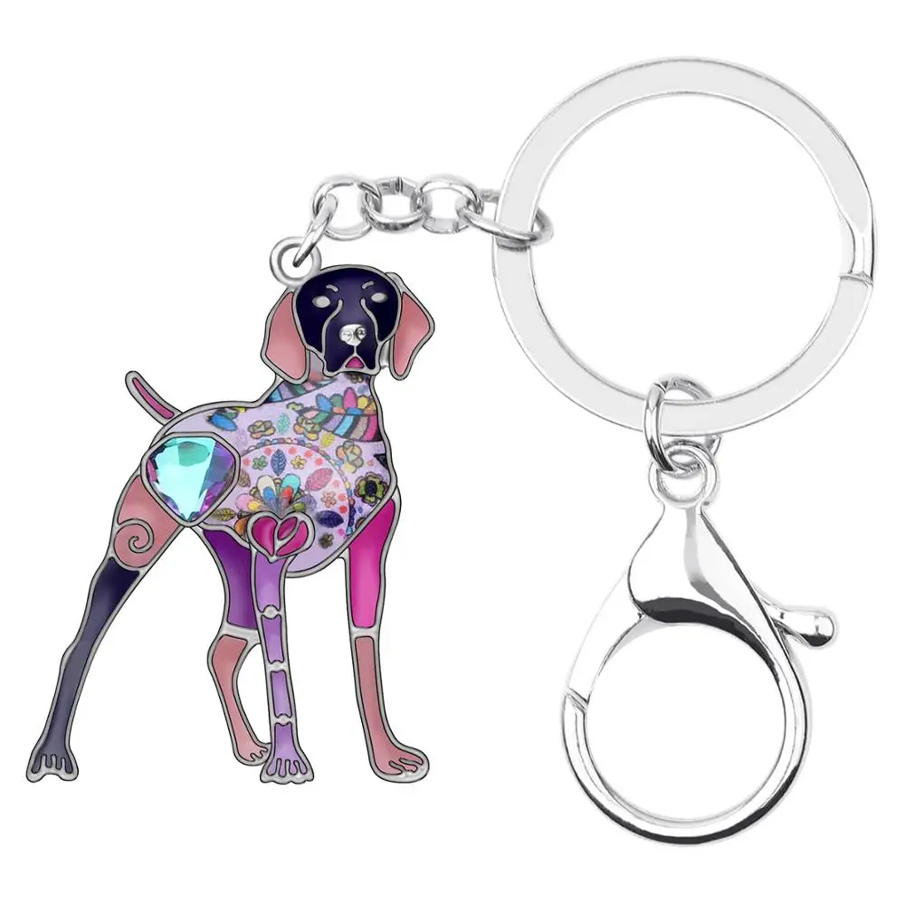 Bonsny Enamel Alloy Rhinestone Floral Doberman Dog Key chains Key Rings Car Purse Bag Decorations Keychains For Women Girls Gift