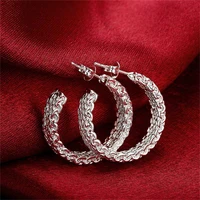 silver mesh earring for women round stud earring wedding engagement party fashion charm jewelry gifts