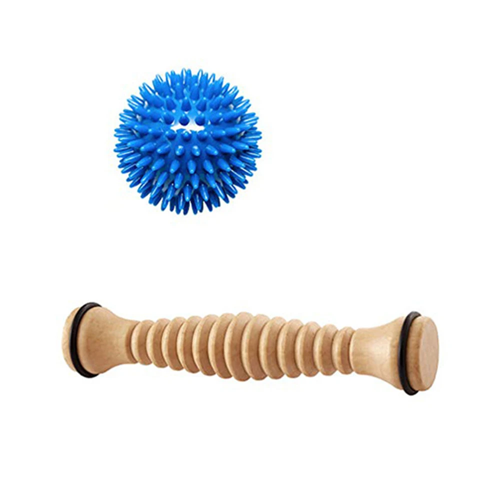 Деревянный ролик для ног и массажный шар деревянный ребристый массажер