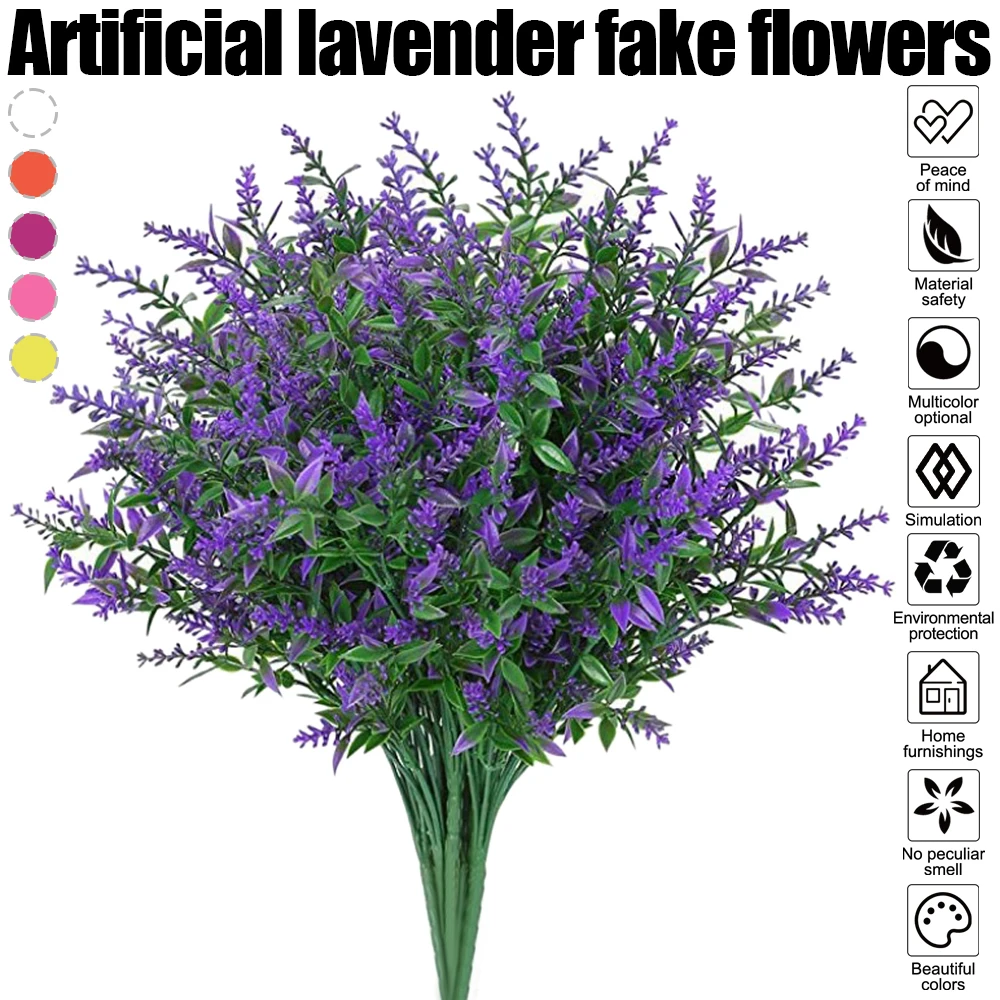 

1PC Lavender Bouquet UV Resistant Shrubs Plants No Fade Outdoor Fake Flowers Garden Porch Window Box Home Wedding Decor