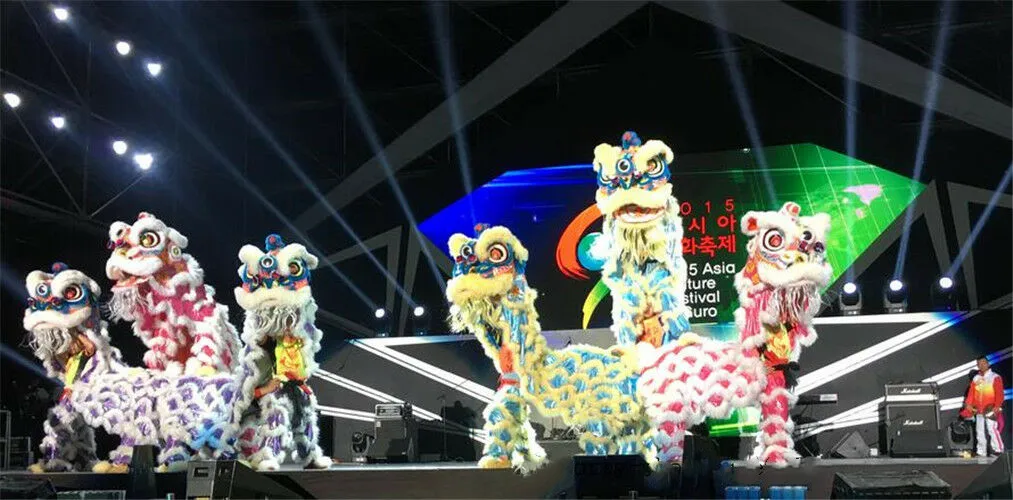 

Wool Lion Dance Mascot Led Light Costume Southern Chinese Folk Art for Two Adult Cosplay Party Dress Outfits Clothing Halloween