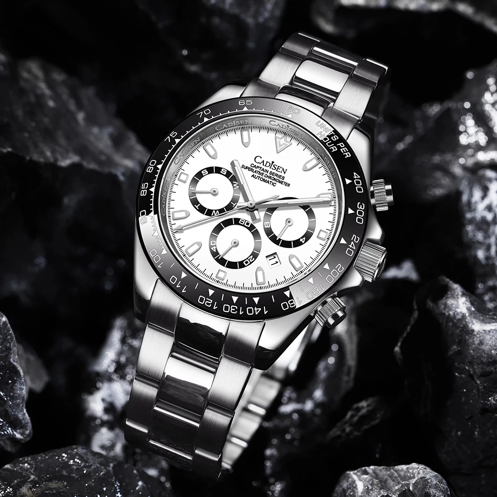 

CADISEN Men's Watch Sapphire Glass Fashion Wristwatch Automatic Date Stainless Steel Waterproof Mechanical WatchesCADISEN Men's