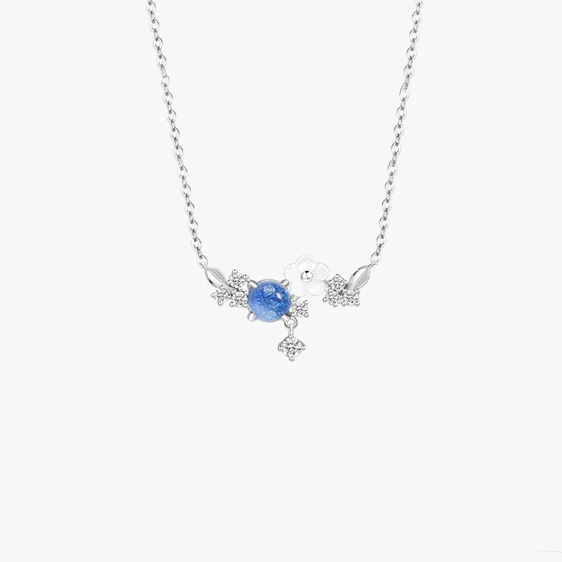 

Flower WeiYang 925 Sterling Silver Necklace Female Minority Personality Design Sky Glazed Stone Pendant Light Luxury Clavicle Ch
