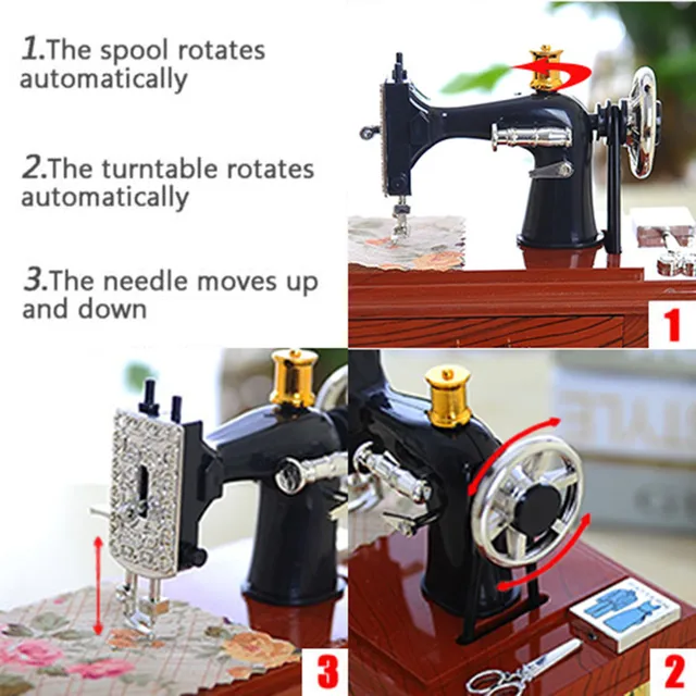 New Small Music Boxes Plastic Vintage Music Box Mini Sewing Machine Style Mechanical Birthday Gift Table Decor 4