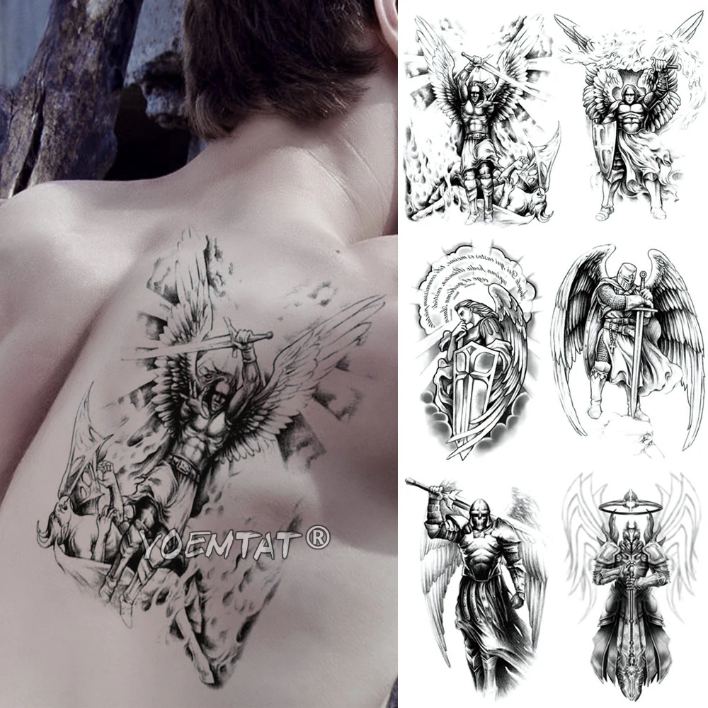 

Wing Holy Angel Waterproof Temporary Tattoo Sticker Brave knight Warrior Flash Tattoos Body Art Arm Fake Tatoo