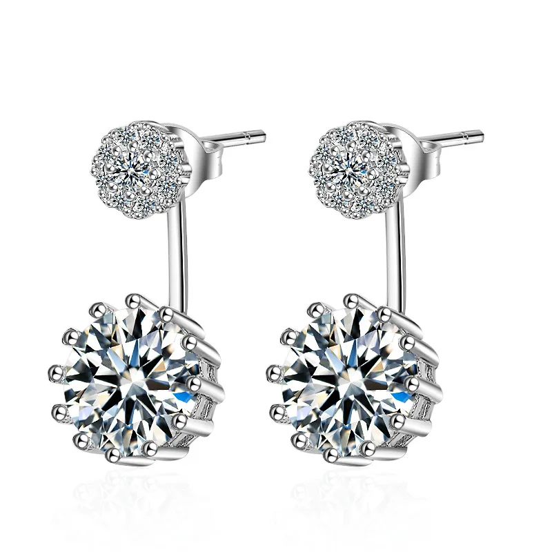 

925 Sterling Silver Stud Earrings White Crystal Cubic Zirconia Flower Stylized Valentine's Day Surprise Gift