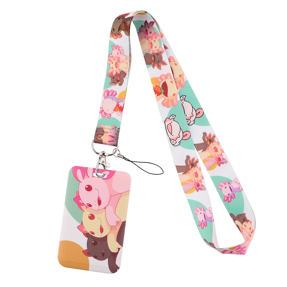 

CB1248 Axolotl Cartoon Cell Phone Strap Cute Lanyard Neck Strap Buttons ID Card USB Badge Holder DIY Hanging Rope Pink Lanyard