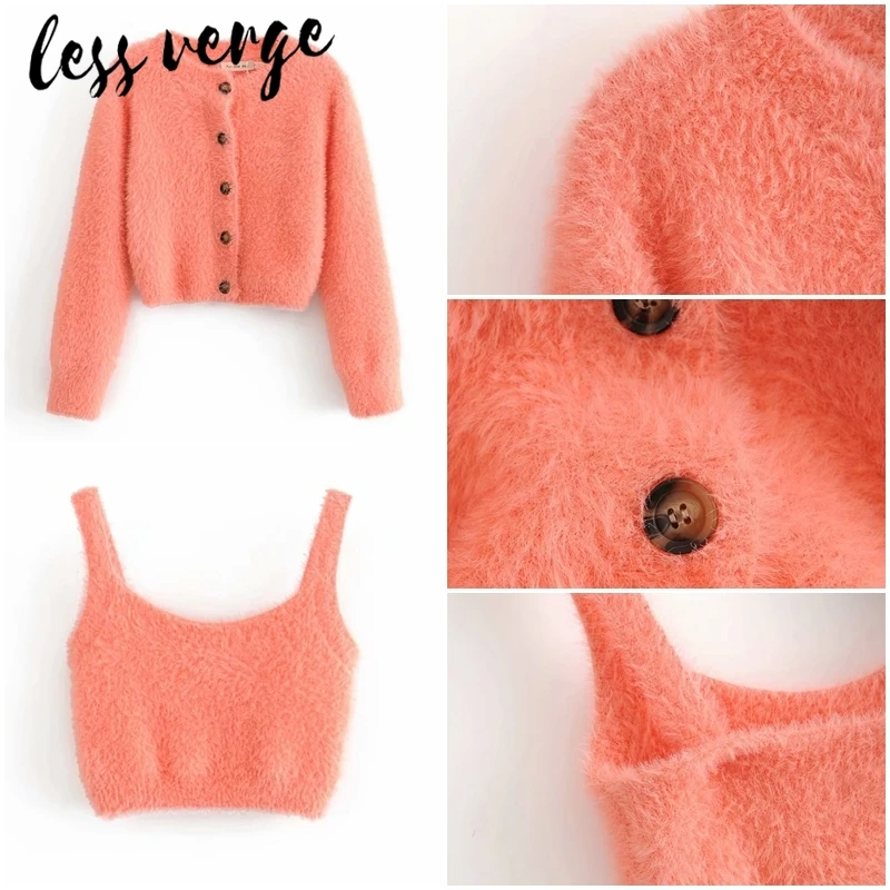 lessverge Warm mink cashmere sweater cardigan Women Solid short coat jacket female Knitted korean jumper autumn winter |