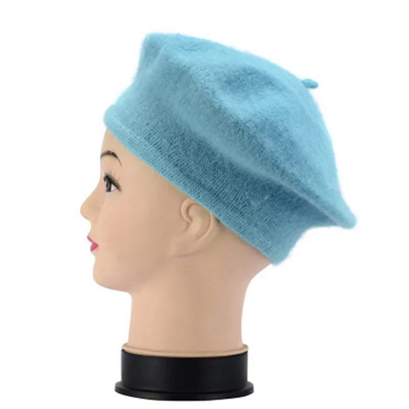 light blue Теплая зимняя женская уличная шапка, женский берет для девочек, одноцветная Женская французская шапка для художника, Женская винтажная шапка s - Цвет: light blue