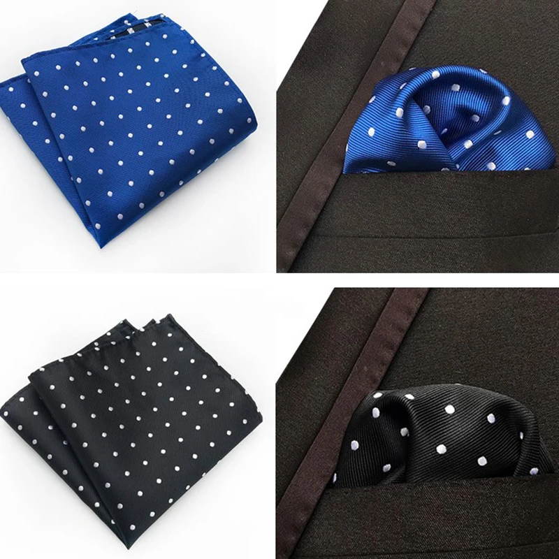 

1pc Luxury Fashion Pocket Square Red Gray Silvery Solid Polka Dot Hanky For Men