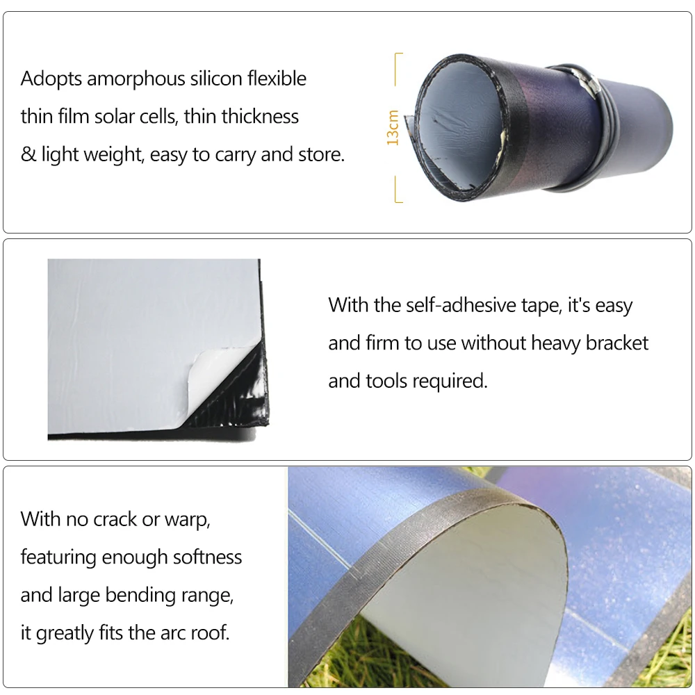 Аморфная Кремниевая Гибкая тонкая пленка KKmoon 36 Вт солнечная панель 18 в