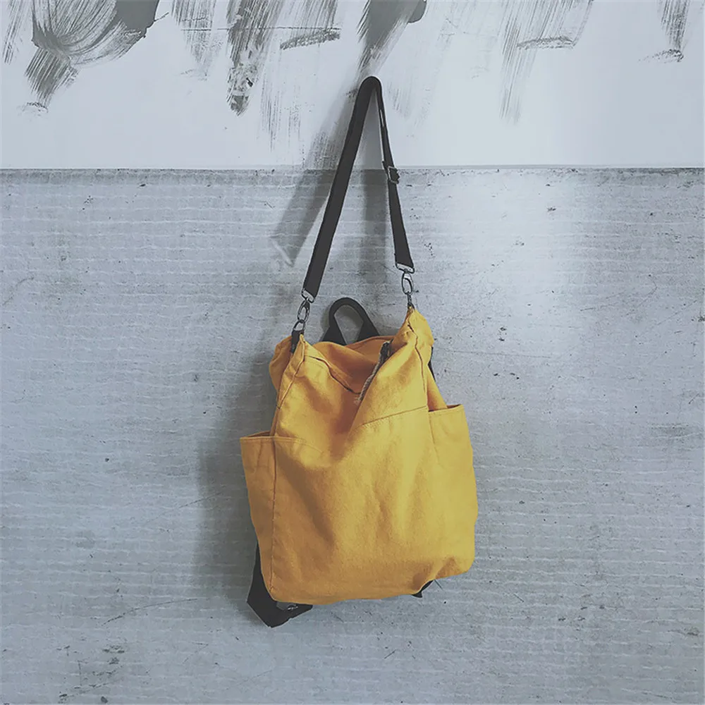 Одноцветный рюкзак большой емкости холщовый для ноутбука школьная сумка