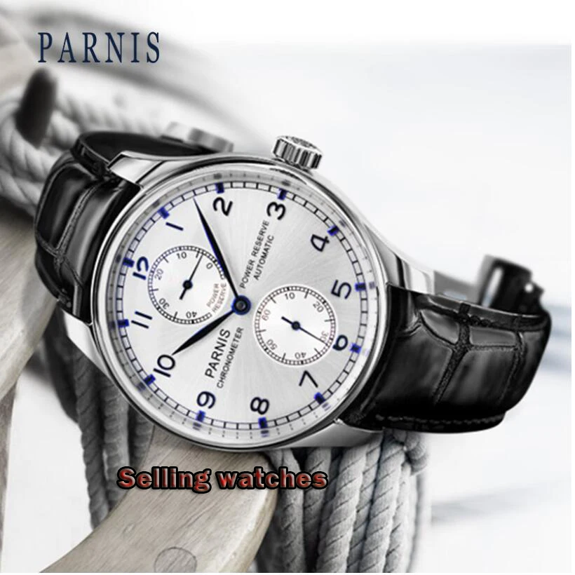 43 мм Parnis автоматические мужские часы с запасом мощности механические
