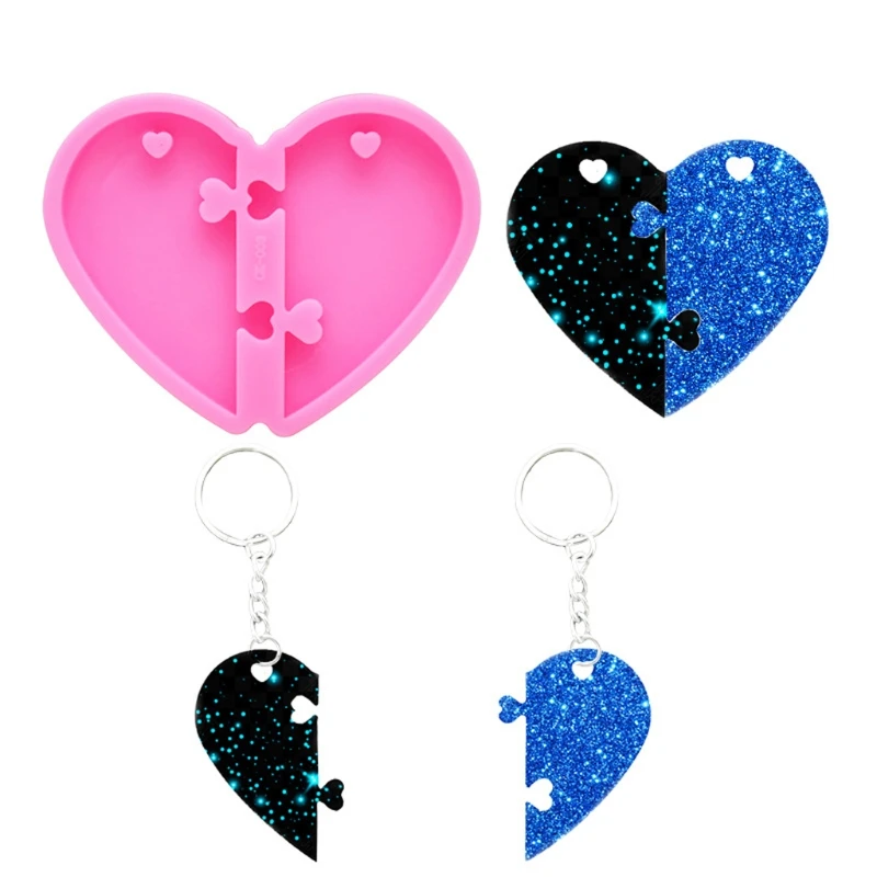 

2021 New Valentine's Day Heart Pendant Keychain Resin Casting Mold Puzzle Heart Love Mold