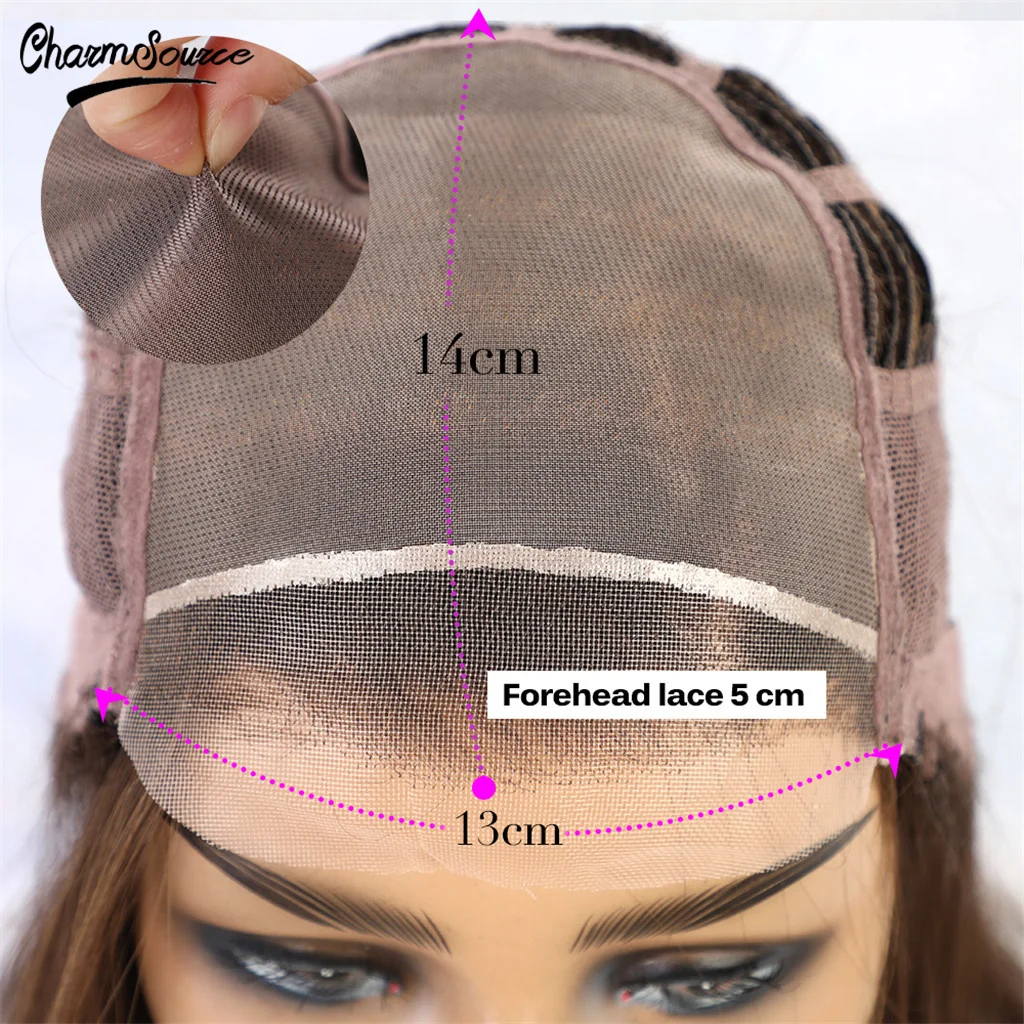 

CharmSource Medium Long Brown Wave Front Lace Synthetic Wigs for White and Black Women Daily Use Hair Heat Resistant Hair Wig