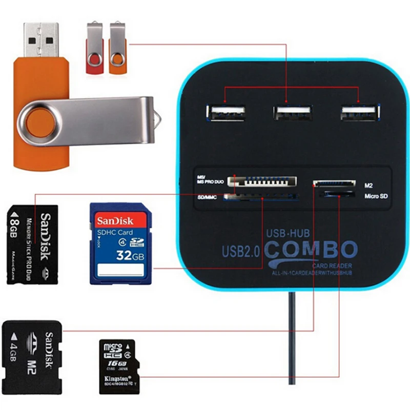 3 Порты и разъёмы usb-хаб кард-ридер мульти USB разветвитель 7 в 1 Поддержка Micro TF/SD/M2 MS SDHC MMC usb-хаб 2,0 для портативных ПК