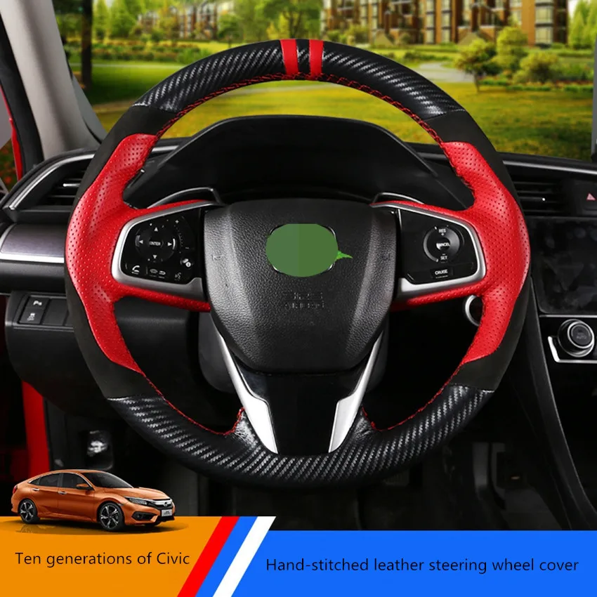 

Black Genuine leather Hand-Stitched Car Steering Wheel Cover for Clarity 2016-2018 CR-V 2017-2019 Honda Civic Civic 10 2016-2019