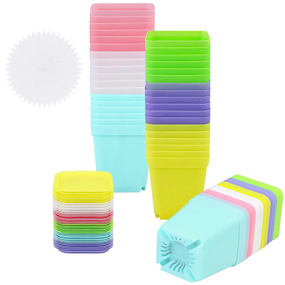 

36Pcs/Pack New FlowerPot Square Plastic Planter Nursery Garden Desk Home Decor Candy Color 7 Random Colors Free Shipping GYH