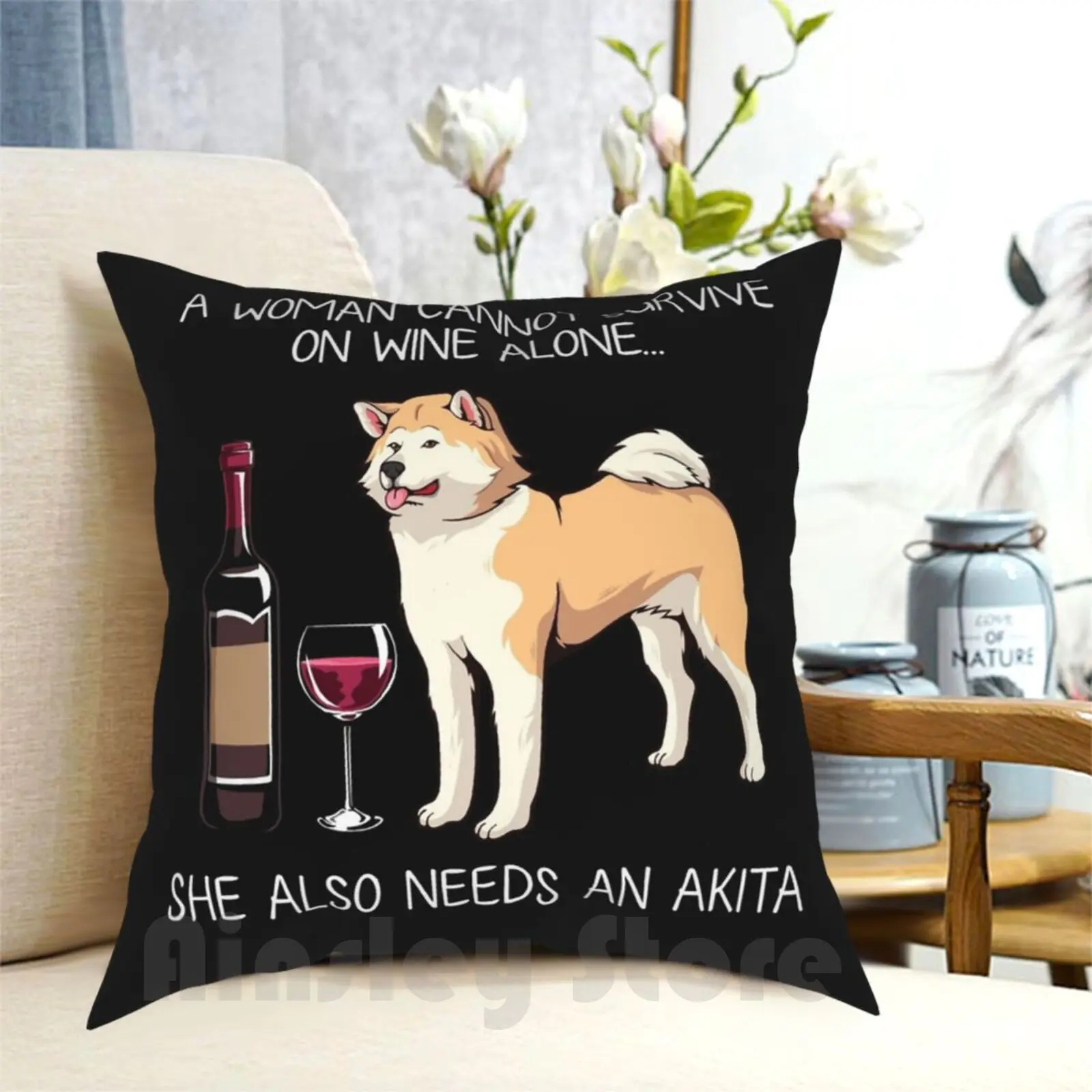 

Забавная Подушка Akita And Wine для собаки, мягкая задняя крышка для дома с рисунком, забавная собака для мамы, забавная собака и вино, собачка, забавная кошка