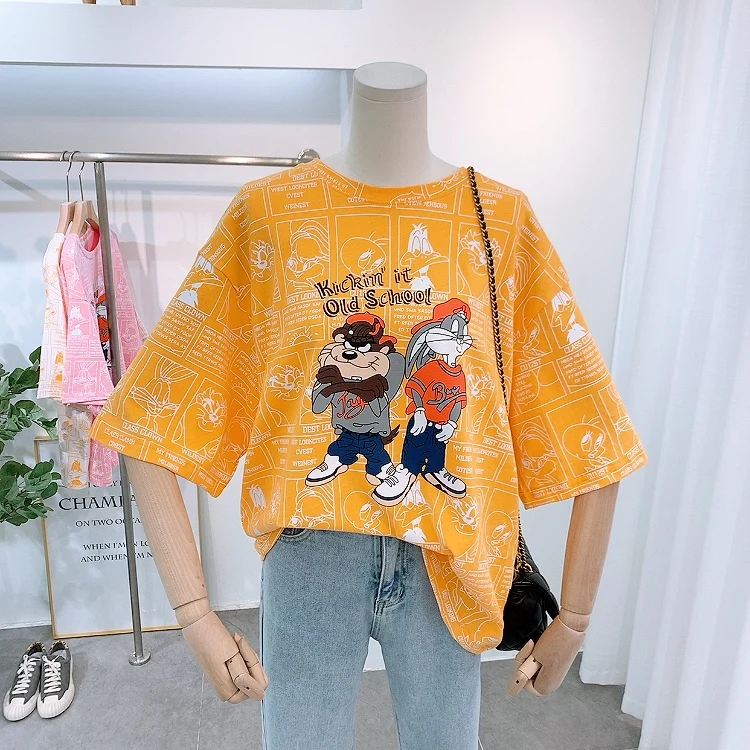 Streetwear 100% Cotton Tee Women Summer 2020 BF Style Loose Casual T Shirt Female Cool Graphic Cartoon T-Shirt Lady Oversize | Женская