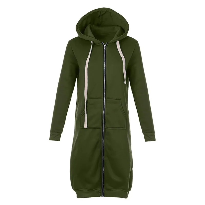 army green LITTHING осень зима Модные женские длинные толстовки Толстовка пальто молнии Верхняя одежда куртка с капюшоном плюс размер 5XL Верхняя одежда Топы - Цвет: army green
