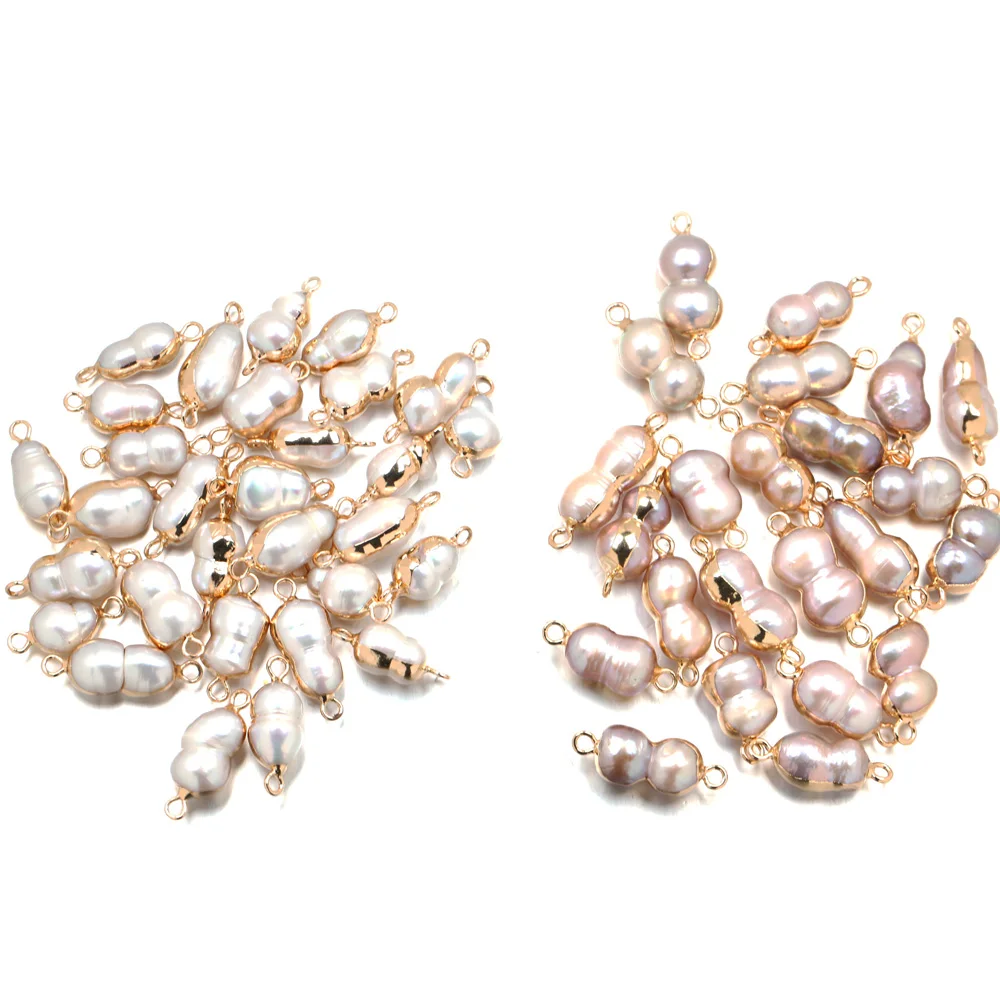 

3pcs Natural Freshwater Pearl Connector Pendant Gourd Shape Double Hole Charms for Jewelry Making Necklace Bracelet Size 12x22mm