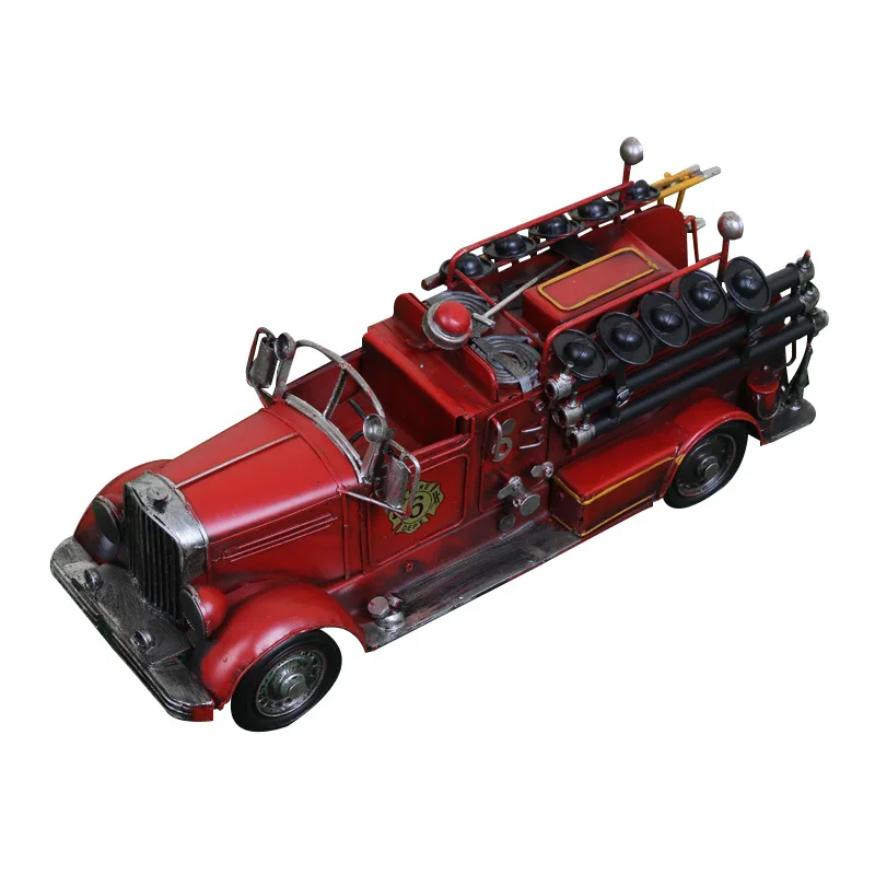 

Antique Iron Art Retro Handmade Truck Car Model 1936 American Mike City Service Fire Truck Model Metal Crafts Toys for Children