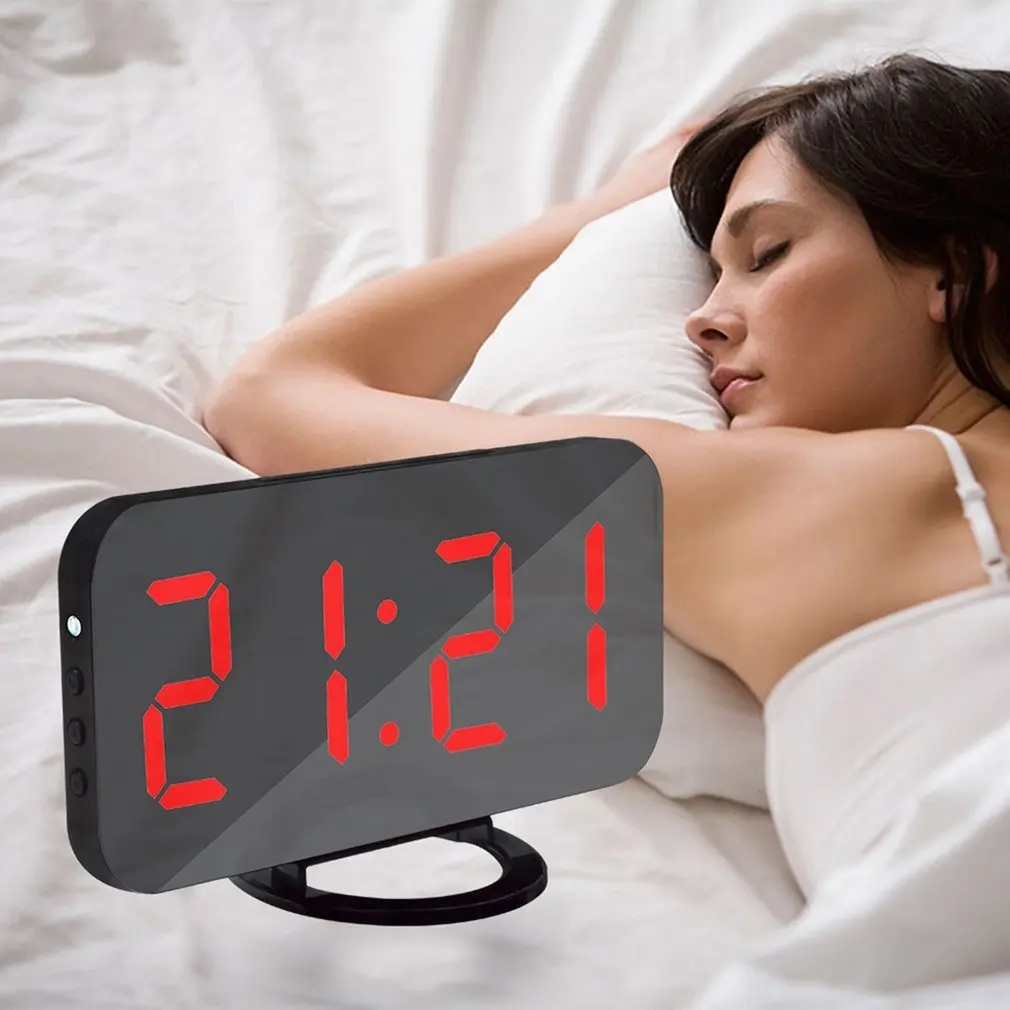 

LED Display Digital Clock Automatic Dimmable Table Alarm Clock With Snooze Mode Dual USB Port Mirror Clock