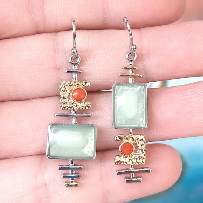 Модная новинка геометрические серьги с зеленым камнем забавные двухцветные| |