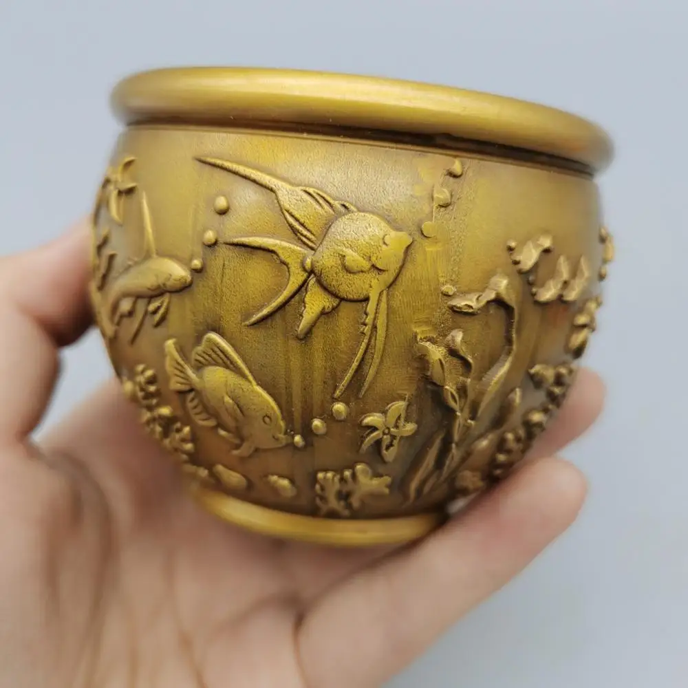 

Chinese Collectibles brass copper Coral fish Statue Small water tank home decor metal crafts Ornaments
