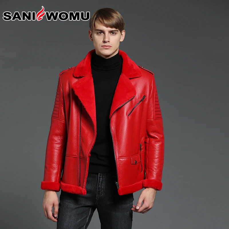 Sani/Новинка Пальто из овечьей кожи Мужская куртка натуральной Короткий костюм с