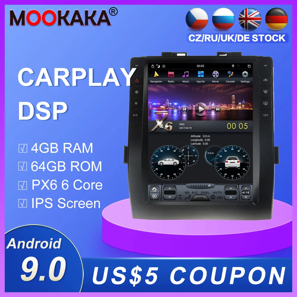 Carplay DSP Android 9 0 PX6 вертикальный Тесла Радио DVD плеер автомобиля стерео GPS навигации