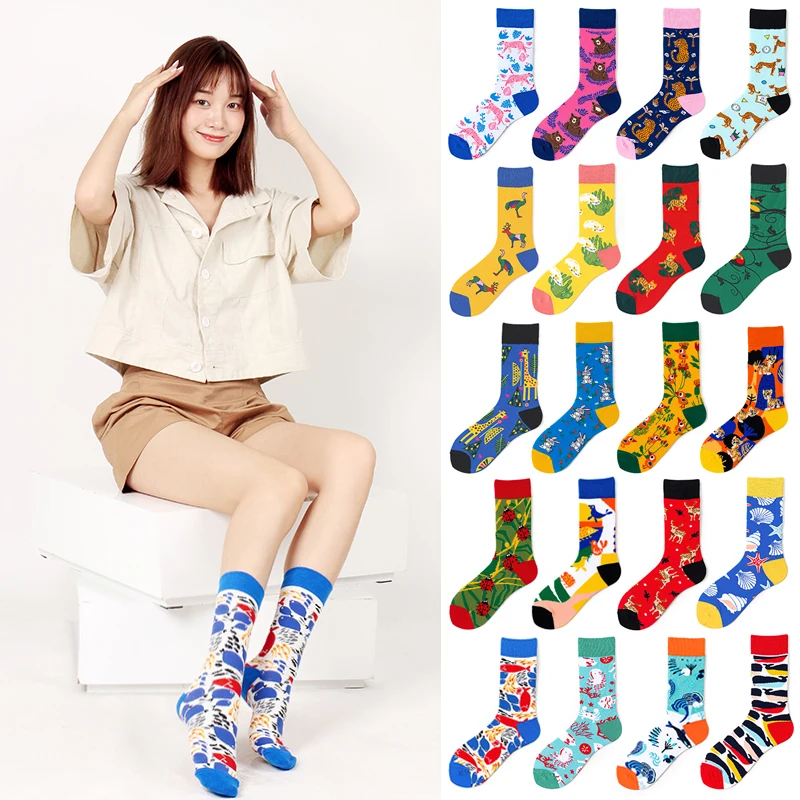 PEONFLY Sale cute animal bunny bird tiger ladybird cartoon Art Men Women Funny Socks Casual Harajuku Skateboard socks | Женская одежда