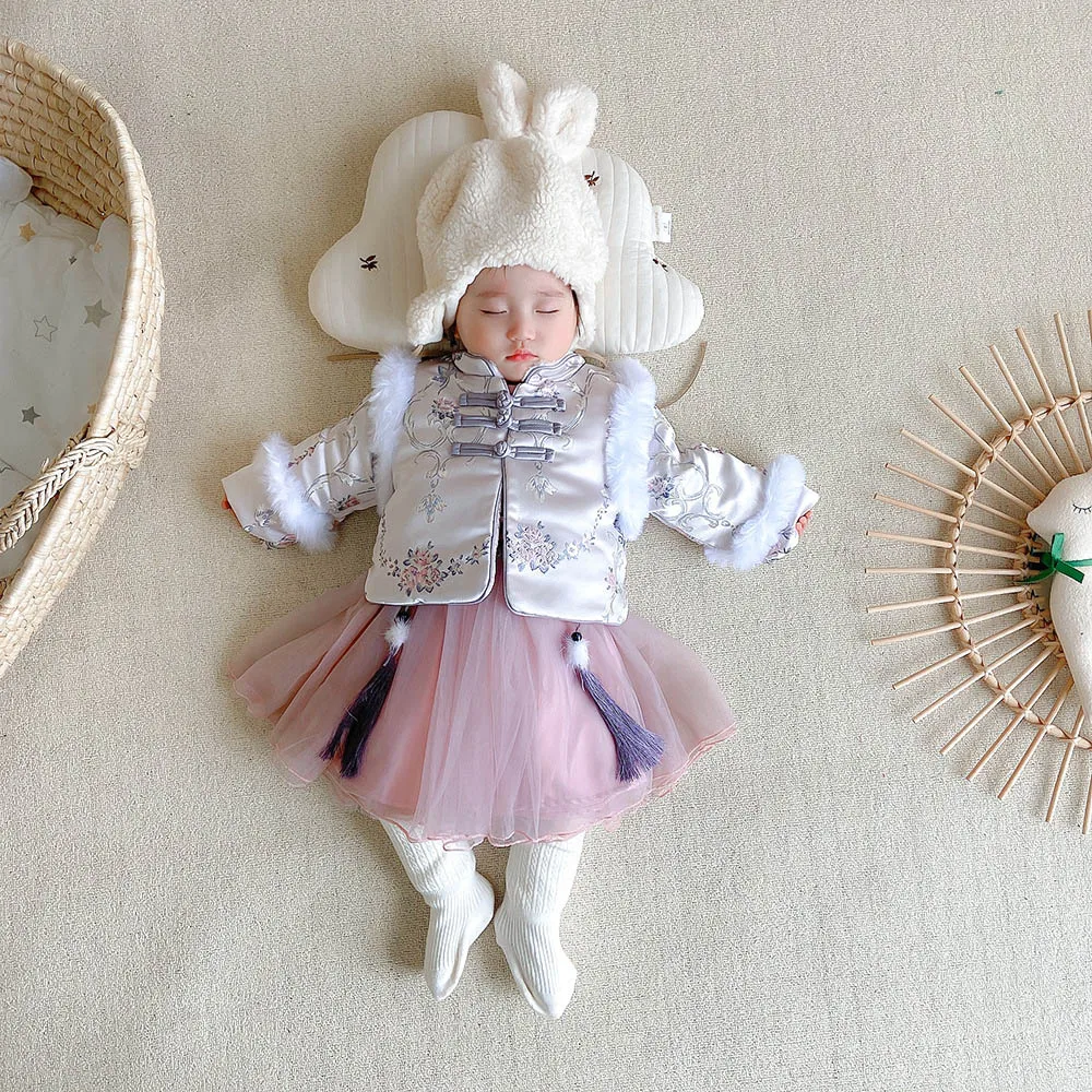 Детский бархатный жилет без рукавов с цветами и Сетчатое платье принцессы