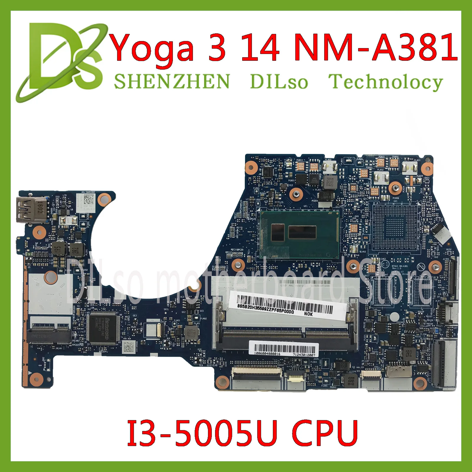 Preise KEFU NM-A381 Laptop Motherboard Für Lenovo YOGA3 14 Laptop Motherboard BTUU1 NM-A381 REV: 1,0 Mit I3-5005U Original Mainboard
