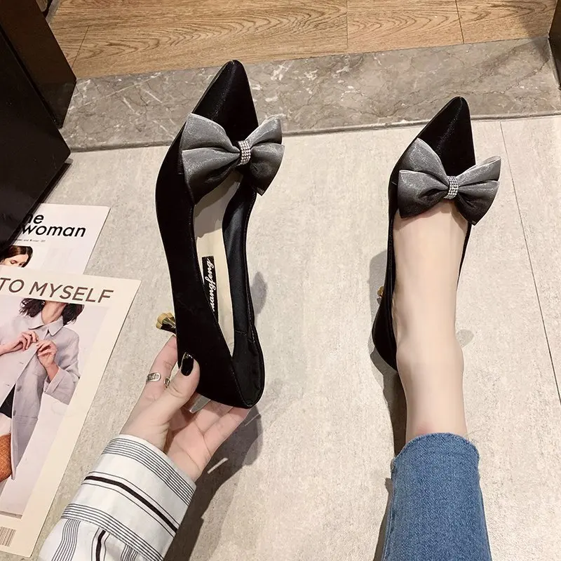

New Style Women High Heels Bow-knot Satin Pointed Toe Sexy Shallow Mouth Pumps Stiletto Fashion Work Single Shoes Ladies Party