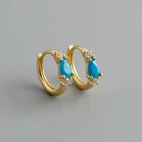 female water drop shape blue geometric zirconia hoop earrings simple style shiny crystal lovely tiny huggie earring jewelry gift