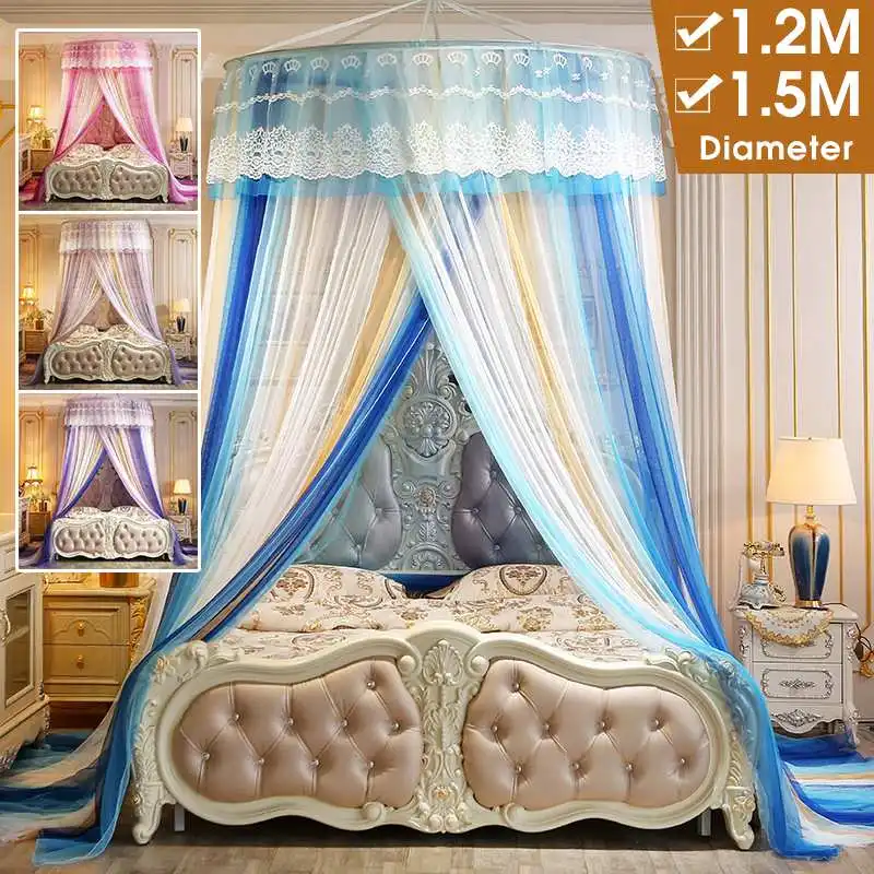 

1.2M/1.5M Diameter Fashion Princess Round Lace Insect Bed Canopy Netting Curtain Wedding Dome Mosquito Net Bed Cover For Bedroom