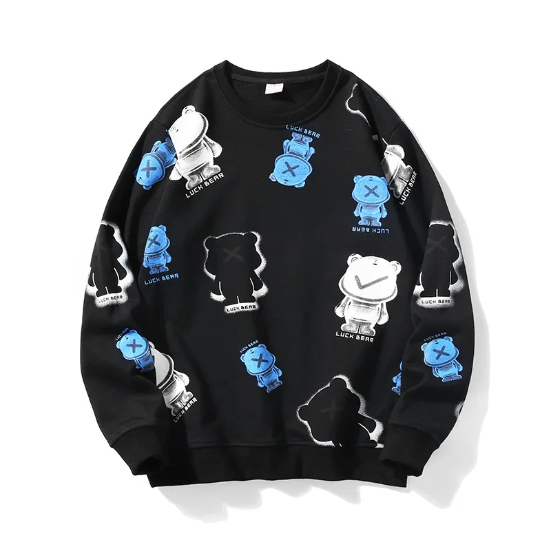 

Men Long-sleeved Sweatshirt Loose Casual Pullover Men Fashion Crewneck Tops 100% Cotton Cartoon Printed Couples Sweatshirt