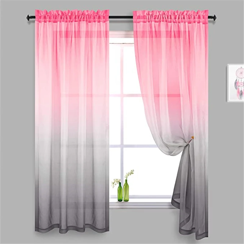 

Pink Grey tulle Curtains for Bedroom Window Sheer Curtains for Girls Room Decorations Baby Nursery Living Room Decor
