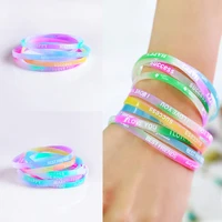 10pcs fashion child luminous silicone bracelet candy colored letters movement bracelet printing rubber wrist strap baby jewelry