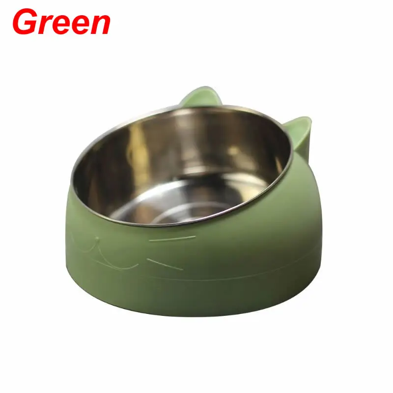Green Милая миска для кошек и собак из нержавеющей стали с защитой шейного позвонка, миски для кормления, косой рот, миски для домашних животных из нержавеющей стали - Цвет: Green