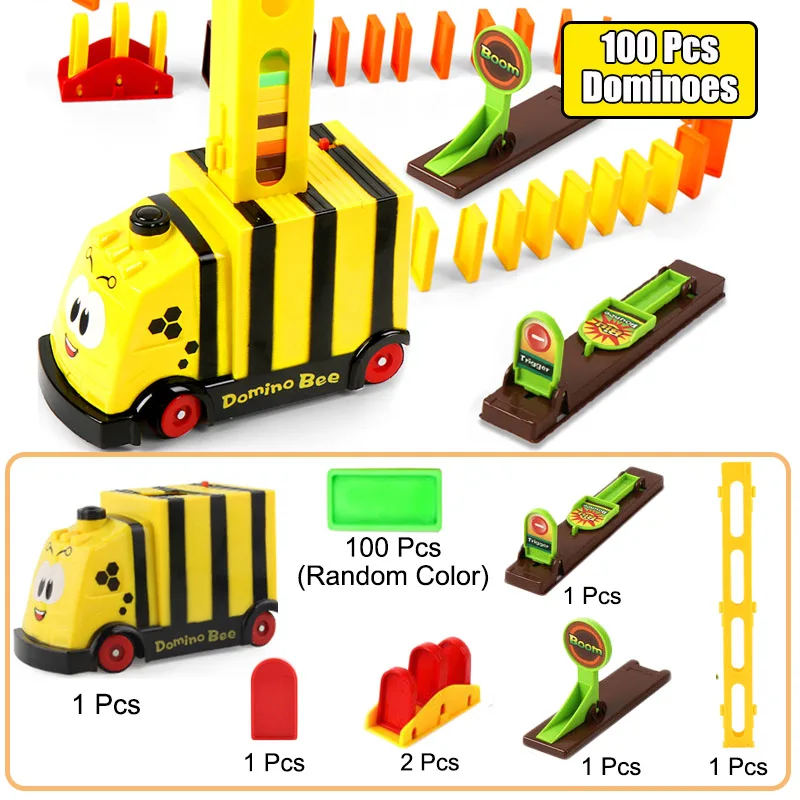 Automatic Laying Domino Brick Kids Train Car Set Sound Light Colorful Dominoes Blocks Game Educational DIY Plastic Toy | Игрушки и хобби