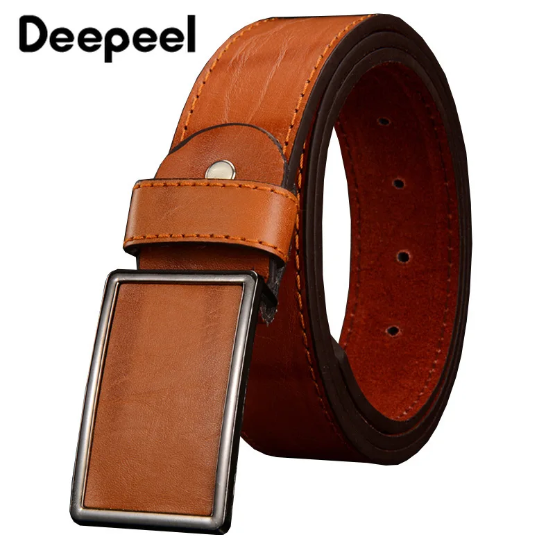 

Deepeel 1pc 3.7cm*115cm Men's Smooth Buckle Belts Male Designer Belt Leather Crafts Luxury with Jeans Buciness Accessories YK687