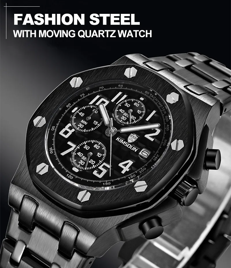 Switzerland Royal Rolexable Japan Miyota Кварц Мужские часы модный стальной ремень три глаза водонепроницаемый спортивный relogio masculino