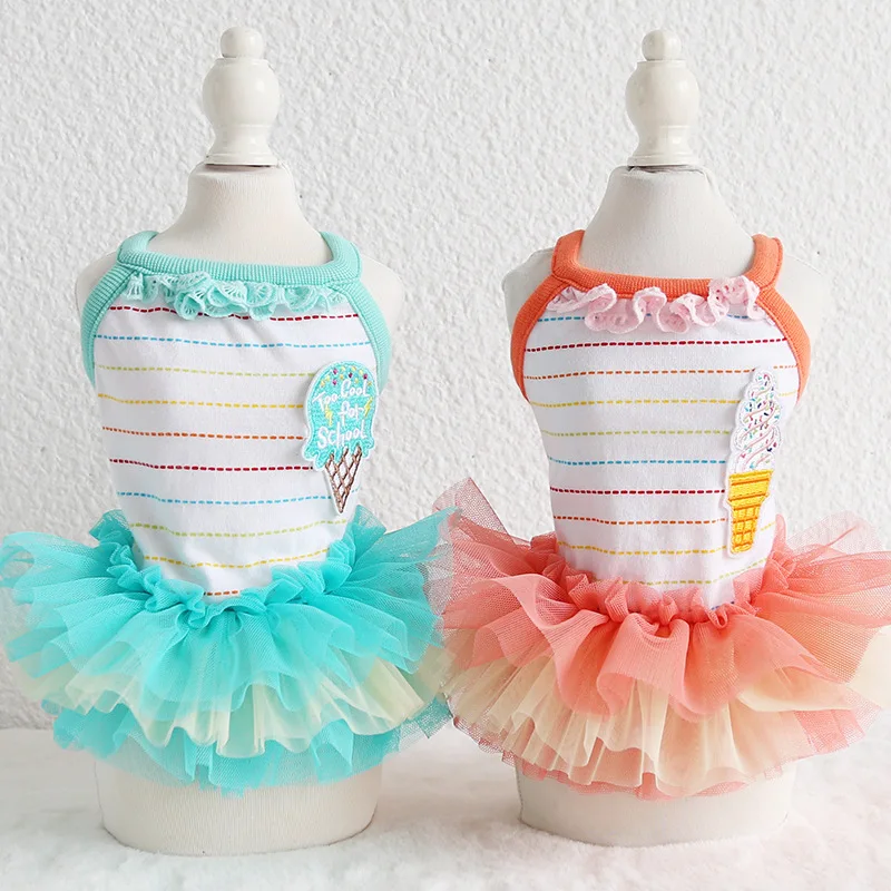 

Новинка весна-лето 2021, двухцветные марлевые платья для мороженого, одежда для домашних животных, милые костюмы для собак и кошек