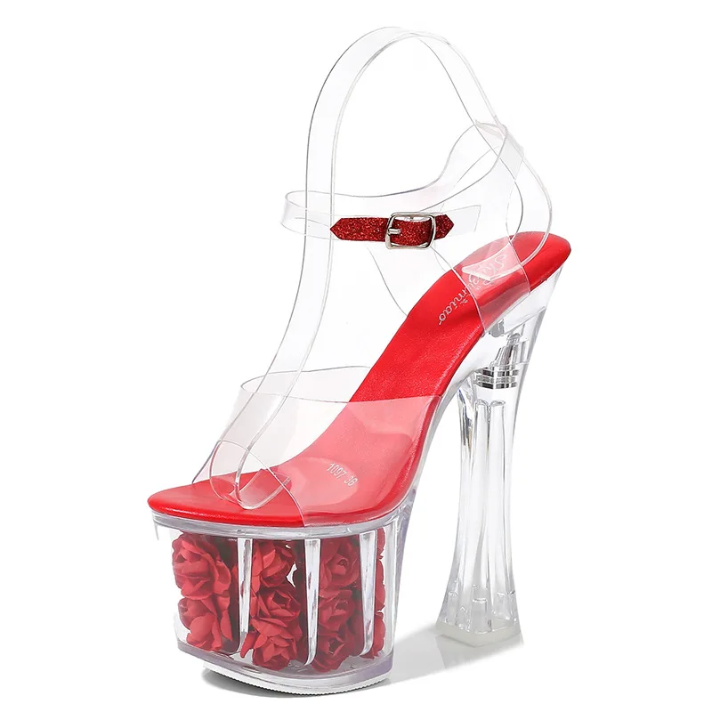 Летние женские туфли на очень высоком каблуке 17 см Прозрачные босоножки из ПВХ с
